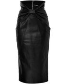 Balmain Draped Leather Midi Skirt - Lyst