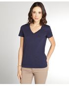 Three Dots Night Iris Burn Out Cotton Jersey V-Neck T-Shirt - Lyst