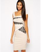 Lipsy Wrap Lace Pencil Dress - Lyst