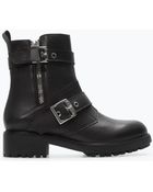 Zara Buckled Leather Biker Bootie - Lyst