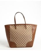Gucci Beige Leather Trim Gg Canvas Tote - Lyst