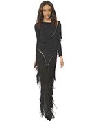 Jay Ahr Cotton & Silk Chiffon Dress With Fringe - Lyst