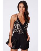 Missguided Ema Strappy Lace Playsuit - Lyst