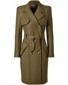 Balmain Wool Trench Coat - Lyst