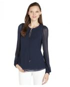 Marchesa Voyage Navy Stretch Long Sleeve Peasant Blouse - Lyst