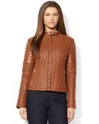 Lauren by Ralph Lauren Quilted Leather Moto Jacket - Lyst