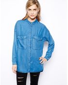 Pull&Bear Oversized Denim Shirt - Lyst