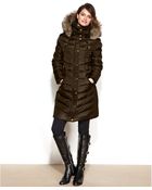 Michael Kors Michael Petite Faux-Fur-Trim Hooded Puffer Down Coat - Lyst