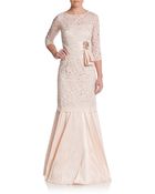 Teri Jon Three-Quarter Sleeve Lace Trumpet Gown - Lyst