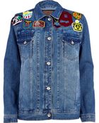 River Island Mid Wash Badge Detail Denim Jacket - Lyst