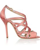Oscar de la Renta Lila Leathertrimmed Satin Sandals - Lyst