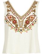 River Island White Embellished Neckline Crop Top - Lyst