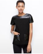 Ann Taylor Petite Faux Leather Pocket Top - Lyst