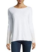 Vince Stripe Sleeve Slub-Knit Sweater - Lyst
