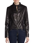 T Tahari Valerian Lamb Leather & Knit Zip Jacket - Lyst