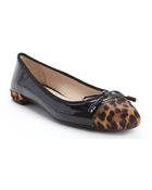Prada Black Parent Leather Leopard Print Calf Hair Cap Toe Flats - Lyst