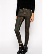 Asos Lisbon Skinny Mid Rise Ankle Grazer Jeans In Mulled Plaid Print - Lyst
