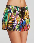 Milly Tropical Print Gathered Swim Cover Up Short - Lyst