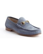 Gucci Powder Blue Suede Horsebit Detail Loafers - Lyst