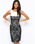 Hybrid Pencil Dress With Lace - Lyst