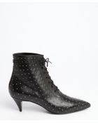 Saint Laurent Black Leather Silver Studded Lace Up Kitten Heel Booties - Lyst