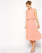 Asos Midi Skater Dress With Pleated Skirt And Blouson Top - Lyst