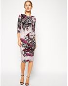 Asos Placement Print Floral Dress With Cowl Back - Lyst