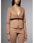 Patrizia Pepe Short Belted Jacket In Stretch Fabric - Lyst