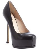 Saint Laurent Black Pebbled Leather 'Tribute 105' Platform Pumps - Lyst