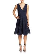 Vera Wang Flared Lace V-Neck Dress - Lyst