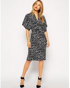 Asos Pencil Dress With Kimono Wrap Detail In Mono Print - Lyst