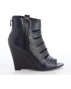 Rebecca Minkoff Sonny Peep Toe Wedge Booties Midnight Blue - Lyst