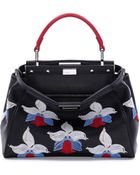 Fendi Peekaboo Mini Orchid-Embroidered Satchel Bag - Lyst