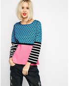 Love Moschino Mixed Print Long Sleeve Sweater With Geisha Zip Detail - Lyst