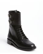 Saint Laurent Black Leather Double Buckle Detail Lace Up Combat Boots - Lyst
