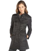 DKNY Black Quilted 'Sloane' Hooded 3/4-Length Coat - Lyst