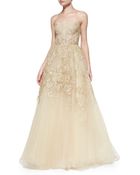 Monique Lhuillier Strapless Embroidered Lace Gown - Lyst