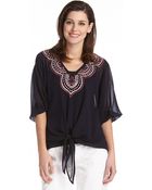 Karen Kane Embroidered Knot Top - Lyst