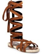 Miu Miu Suede & Espadrille Lace-Up Flat Sandals - Lyst
