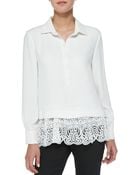 Lela Rose Silk Blouse with Lace Hem - Lyst