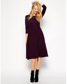 Asos Midi Skater Dress In Texture With 3/4 Sleeves - Lyst