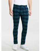 Topman Green And Navy Check Stretch Skinny Chinos - Lyst