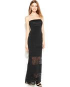 Calvin Klein Strapless Glitter-Lace Inset Gown - Lyst