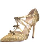 Oscar de la Renta Alice Gold Brocade Bow Pumps - Lyst