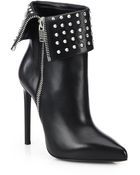 Saint Laurent Paris Fold-Over Studded Leather Booties - Lyst