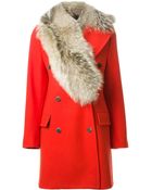 MSGM Fur Collar Coat - Lyst