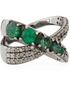 Bavna Emerald Diamond Pave Crisscross Ring - Lyst