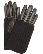 Prada Black Leather Wool Trimmed Gloves - Lyst