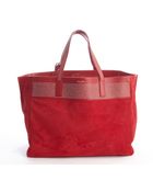Saint Laurent Red Studded Suede Large Shopper Tote With Pouchette - Lyst