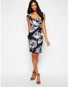 Lipsy Wrap Front Pencil Dress in Floral Print - Lyst